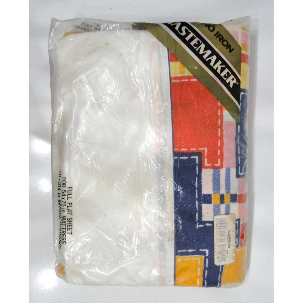 Vintage Tastemaker Full Flat Sheet Patchwork Geometric Retro Multi Color New NOS